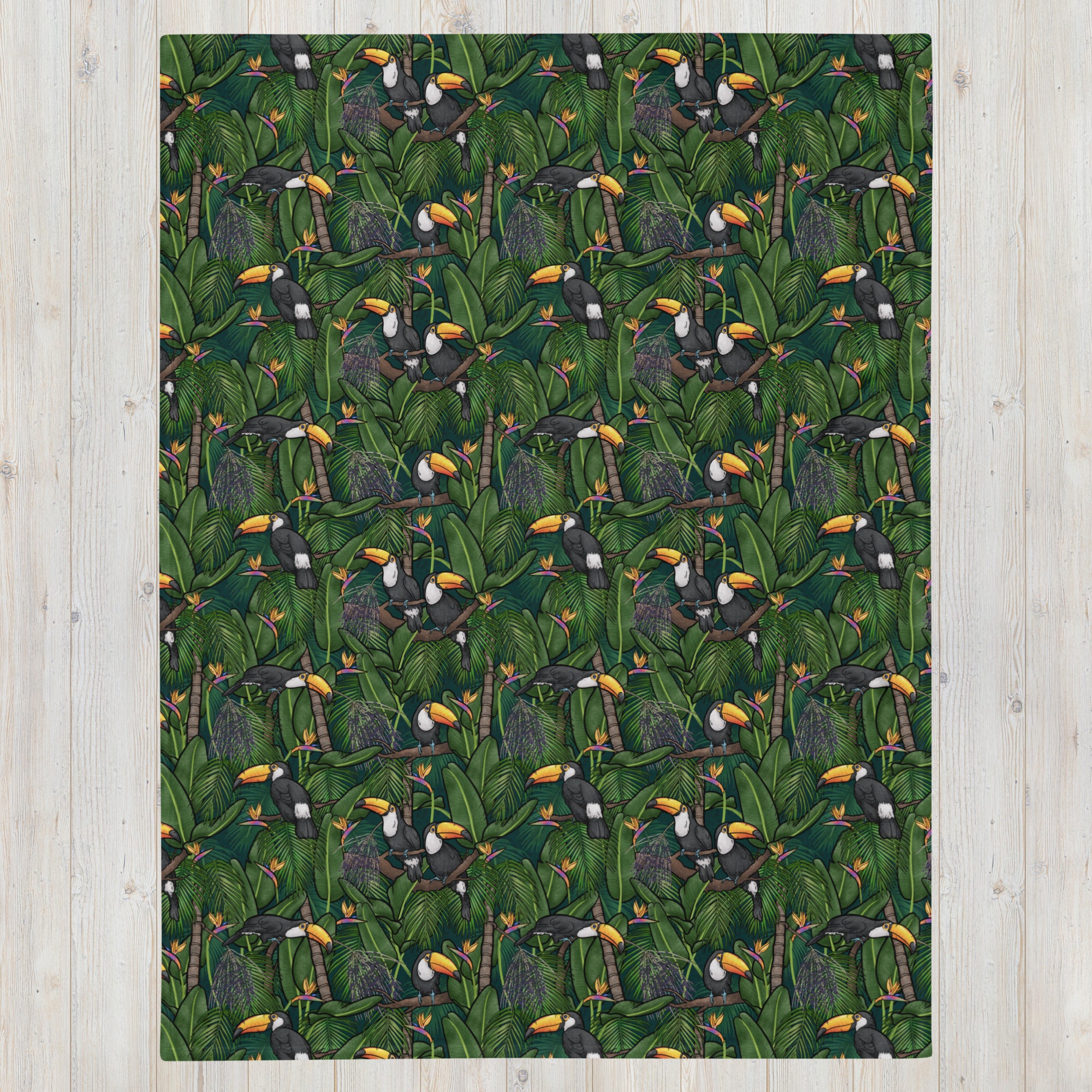 60" x 80" Toucans in the jungle throw blanket